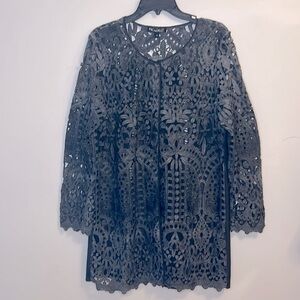 Picadilly Canada Size M Laser Cut Design Charcoal Gray Long Sleeve Blazer Jacket